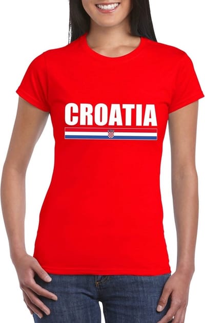 Kroatie supporters kleding t-shirt - voor dames - rood - met vlag kleuren print - korte mouwen S