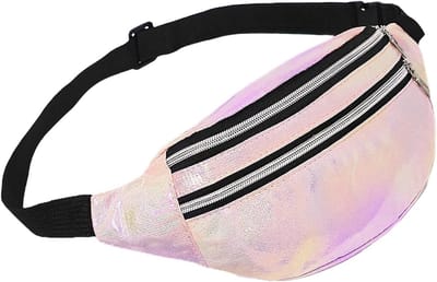 Holografische Heuptas voor Vrouwen - Waterdichte Fanny Pack met 2 Ritsvakken en Verstelbare Band voor Sport en Outdoor Activiteiten in Roze