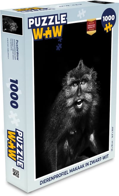 Puzzel Dierenprofiel makaak in zwart-wit - Legpuzzel - Puzzel 1000 stukjes volwassenen