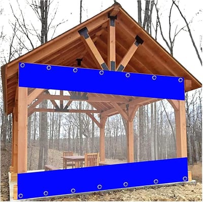Buitengordijnen Zeildoek - Transparante Zijpanelen - Terras Beschermen - Waterdicht PVC Plastic - 1.2x3.5m - Transparant Blauw