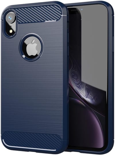 Cadorabo Hoesje geschikt voor Apple iPhone XR in BRUSHED BLAUW - Beschermhoes van flexibel TPU siliconen in roestvrij staal-carbonvezel look Case Cover