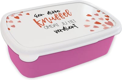 Broodtrommel Roze - Lunchbox - Brooddoos - Beterschap - Spreuken - Knuffel - 18x12x6 cm - Kinderen - Meisje