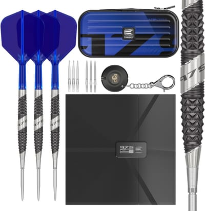 Target Darts 975 Ultra Marine Steel Tip Darts Set 22G Barrel 03 - 97.5% Tungsten Barrels met Levenslange Garantie - Swiss Point Systeem - K-Flex Flight en Shaft Systeem - Inclusief Takoma Wallet