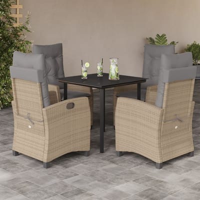 vidaXL - 5-delige - Tuinset - met - kussens - poly - rattan - gemengd - beige