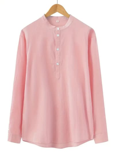 Livano Linnen Blouse Heren - t shirt - Polo - Overhemd - Shirt - Zomer - Ibiza Stijl - Roze - Maat XS