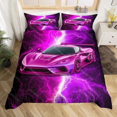 Ensemble de Literie Voiture de Sport Garçon Simple, Housse de Couette Voiture de Course pour Décoration de Chambre d'Enfants Adolescents, Ensemble de Lit Voitures de Course US Twin 173x218cm