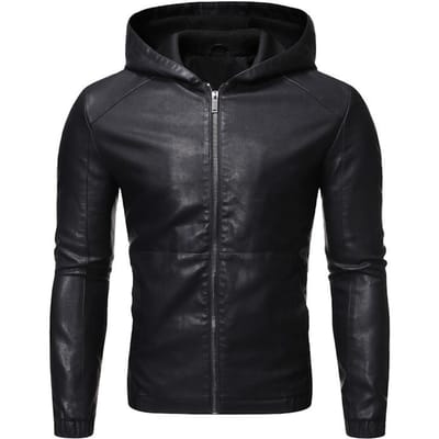 Veste en cuir pour homme Automne et Hiver Nouvelle Version Coréenne Ajustée Belle Veste en Cuir Épaisse à Capuche Veste 5XL noir