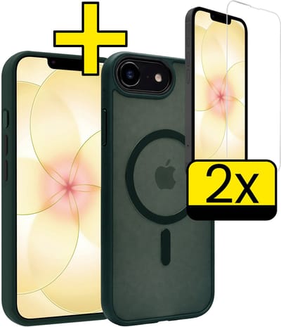 Hoesje - Met 2x Screenprotector - Geschikt voor Apple iPhone 17e - Magsafe Compatible - Sterk & Shockproof - Back Cover - Shock Proof Case - Telefoon Hoes - Telefoonhoesjes - Donkergroen