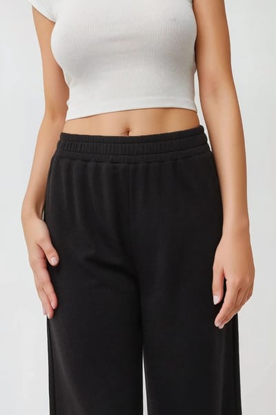 Wijde Gebreide Broek met Elastische Taille