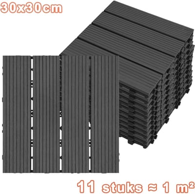 WPC Kliktegels - Terrastegels Houtlook - Tuin Balkon Terras - Waterdicht Vochtbestendig - 11 stuks 1 m² - Antraciet