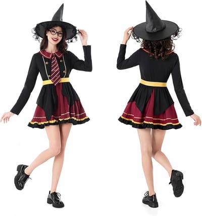 Vrouwelijk Tovenaar Kostuum voor Kinderen - Magische Jurk, Hoed en Accessoires voor Halloween, Cosplay en Feestjes