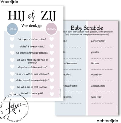 BSG320 - 20 stuks - Hij of Zij, wat denk jij?! Babygames babyshower en Gender Reveal - Babyshower invulkaarten - Oh Baby - Babyshower versiering - Babykaarten - Babyshower spelletjes - Gender reveal spelletjes - babyvoorspellingen - he or she?