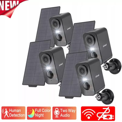 ieGeek Zonne-beveiligingscamera's draadloos voor buiten - beveiligingscamera's op zonne-energie - 2K 3MP - met spotlight kleuren nachtzicht - PIR-sensor - 4 stuks