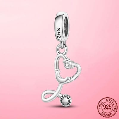 Zomer 925 sterling zilveren stethoscoop hart hanger bedel past originele mode kralen armband 925 zilveren DIY sieraden white