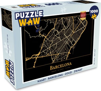 Puzzel Kaart - Barcelona - Goud - Zwart - Legpuzzel - Puzzel 1000 stukjes volwassenen