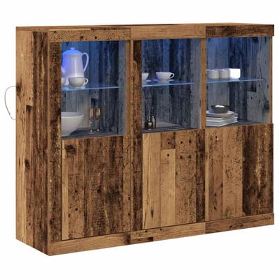 vidaXL - LED - Dressoir - 3 - st - Oudhout - 123 - x - 37 - x - 100 - cm - Bewerkt - hout