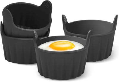 Eierkoker-pocheerders-4 stuks eierkokers voor de airfryer-ovenschaaltjes voor de airfryer-bakvormen voor gepocheerde eieren -van voedingskwaliteit-Ovenschaaltjes voor soufflégerechten-muffins-cupcakes-vla en pudding-zwart