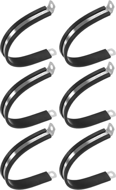 METERXITY 6-pack kabelklemmen, 2-3/8 inch/60 mm 304 roestvrij staal rubber gewatteerde geïsoleerde kabelklem R-vorm metalen houder voor buis/draad/pijp/lus installatie