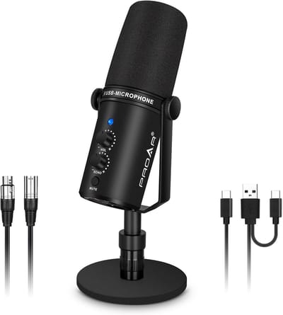 Dynamische Microfoon - Studiomicrofoon Opname - Podcasting Livestreaming - Dubbele XLR/USB - 50Hz-16KHz - Zwart