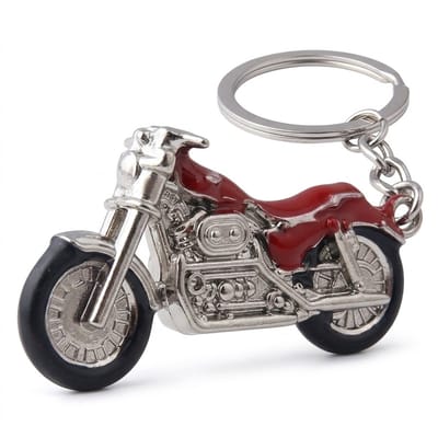 Rood zilverkleurige motor sleutelhanger met 3D motorfiets hanger en metalen sleutelring – sleutelhanger voor dames en heren – decoratieve keychain in motor vorm met rood detail