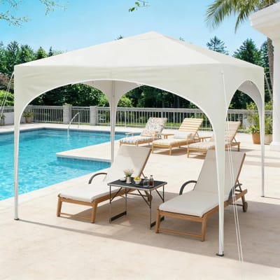 HAUSS SPOLE Partytent - 3 x 3 m - Verstelbare Hoogte - Metaal en Oxford 210D - Beige - Opvouwbaar Paviljoen voor Tuin, Terras en Camping