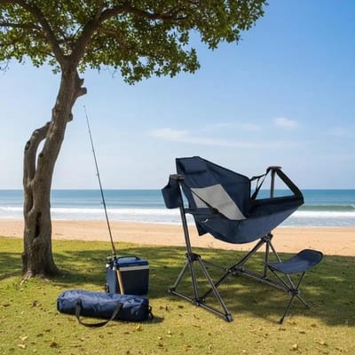 Dailygoods Draagbare opvouwbare campingstoel met voetsteun voor strand, gazon en vissen - marineblauw - AliExpress 1503