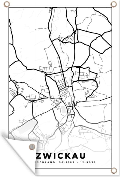 Muurdecoratie Zwickau - Plattegrond - Kaart - Stadskaart - 120x180 cm - Tuinposter - Tuindoek