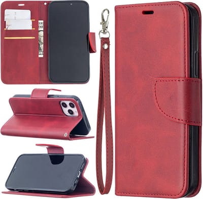 MobyDefend Hoesje - Geschikt voor iPhone 12 / iPhone 12 Pro - Wallet Book Case Met Koord - Rood