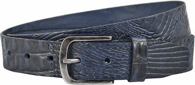 Landley Leren Unisex Kroko Riem - Dames en Heren - Krokoprint Jeansriem - Luxe Volnerf Leer - Blauw - Lengte totaal 100 cm / Riemmaat 85