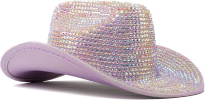 KIMU® Cowboyhoed Lila Strass Steentjes - Cowgirl Western Hoed Paars - Cowboy Diamantjes Glitter Dames Heren Foute Party Vrijgezellenfeest Festival
