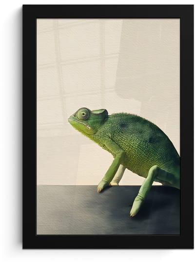 Poster in lijst - Fotolijst 20x30 cm - Posters - Kameleon - Groen - Minimalistisch - Posterlijst zwart - Decoratie - Wanddecoratie woonkamer - Muurdecoratie slaapkamer