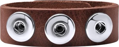 Quiges Dames Leren Armband voor 18mm Drukknopen/Chunks Donkerbruin 18.5 - 20.5 cm - EBM033