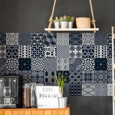 Zelfklevende muurtegelstickers voor keuken en badkamer - 30 Scandinavische cementtegelstickers - 30 stickers 20x20cm