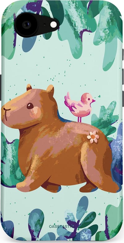 Casetastic Hoesje Geschikt voor Apple iPhone 16e Magsafe - Stijlvolle Beschermende Duo-layer Case - Capibara Vogeltjes Vriend