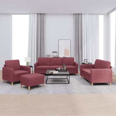 vidaXL 4-delige Loungeset met kussens stof wijnrood