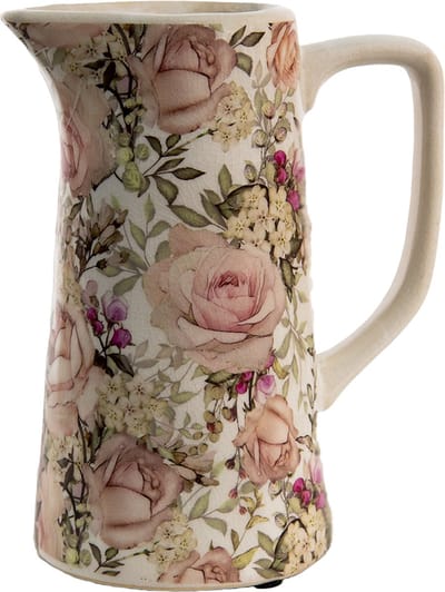 Clayre & Eef Decoratie Kan 750 ml Roze Keramiek Bloemen