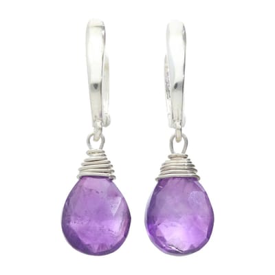 Bela Donaco - Oorbellen Wrap Wire – facet geslepen Amethist – Sterling Zilver