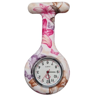 Fako® - Verpleegstershorloge - Zusterhorloge - Verpleegster Horloge - Siliconen Print - Bloemen Roze/Paars