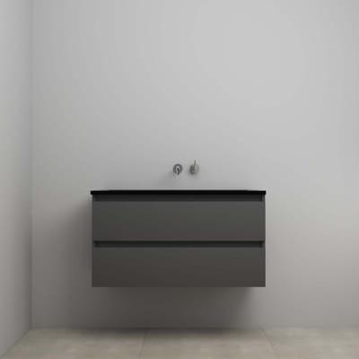 On-Line Onderkast - 100 cm - Voorgemonteerd - Ladestructuur - Acryl Wastafel - zonder Kraangat - Mat Antraciet