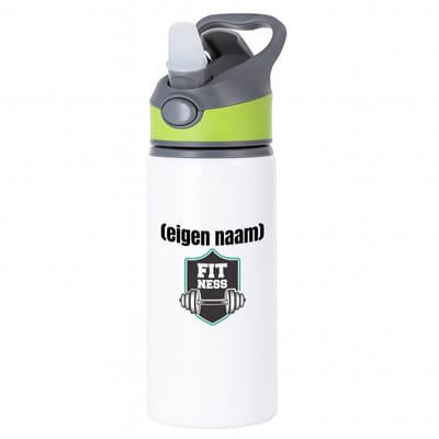 Hacebo® - fitness logo dumbbells met eigen naam waterfles met rietje groen - Fitness - atleten/sport liefhebbers - sport - fitness - dumbbells - verjaardag - cadeau - kado - water fles - 650ML