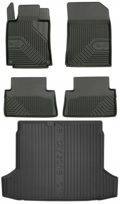Frogum No.77 Automatenset + Dry Zone Kofferbakmat - Geschikt voor Peugeot 508 I Sedan (2010-2018) - Met Volwaardig Reservewiel - Complete Set - TPE Rubber - Hoge Rand - Geurloos - Zwart