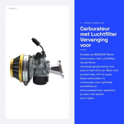 Dailygoods- Carburateur Vervanging - 19mm Carburateur - Luchtfilter - 2 Takt 47cc/49cc - Mini Pocket Bike/ATV - Duurzaam Materiaal - Motorcarburateur