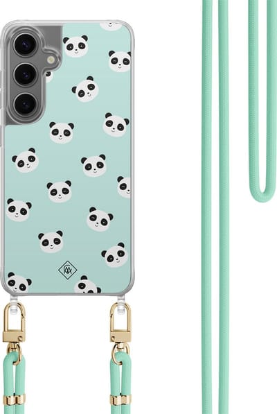 Casimoda® hoesje met koord - Geschikt voor Samsung S24 - Panda Print - Afneembaar koord - TPU/polycarbonaat - Mint