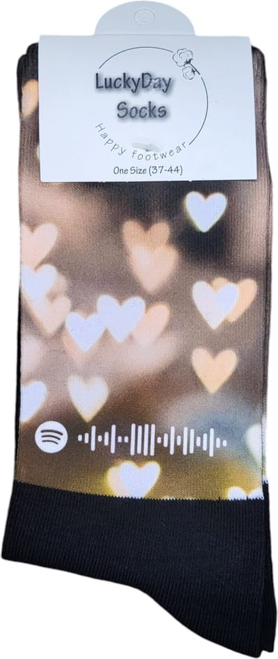 Spotify liedjes Sokken – Spotifycode cadeau - Gepersonaliseerd cadeau – harten lichtjes - leeftijd - Jou muziek op sokken – Jarig – Kado - cadeau - Gefeliciteerd sokken – Muziek Sokken – Jarig – Grappige cadeau - Verjaardags cadeau - Valentijn cadeau
