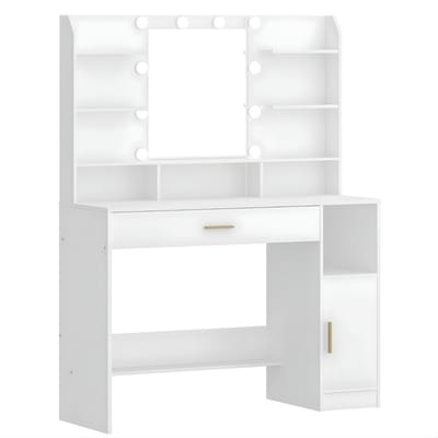 Nachtkastje Set van 2 – Voor Slaapkamer & Woonkamer – Bijzettafels met Oplaadstation, LED-Verlichting, 1 Open Vak en 2 Lades – Wit