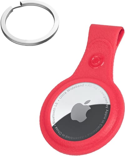 Hoesje Geschikt voor Apple AirTag Sleutelhanger Houder Leder Look Hoes - Sleutel Hanger Case Hoesje Geschikt voor Apple AirTag Hoesje - Rood