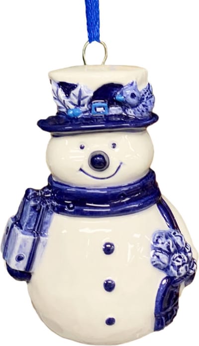 Kerstboom hanger sneeuwman in Delftsblauw