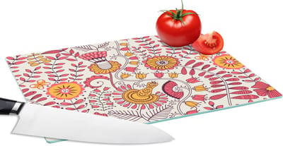 Glazen Snijplank - 28x20 - Bloemen - Design - Roze - Oranje - Snijplanken Glas