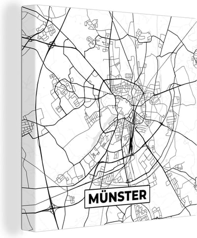 Canvas Schilderij Münster - Kaart - Plattegrond - Stadskaart - 20x20 cm - Wanddecoratie