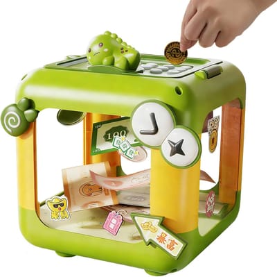 Kinder Spaarpot - Geldkistje Cartoon - Geld Leren Sparen - Wachtwoord Beveiliging - 16x16x21 cm - Groen